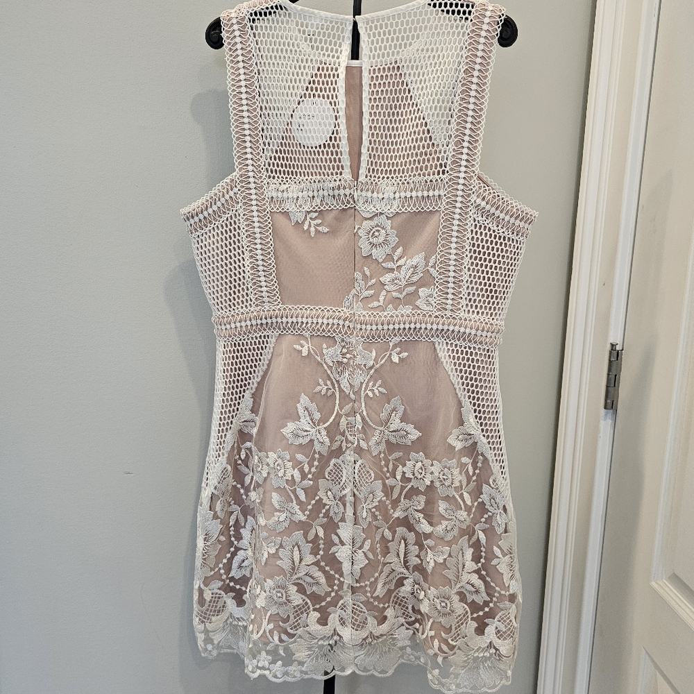 En Creme Lace Embroidery Sleeveless Mini Dress Woman's Large - Picture 5 of 16
